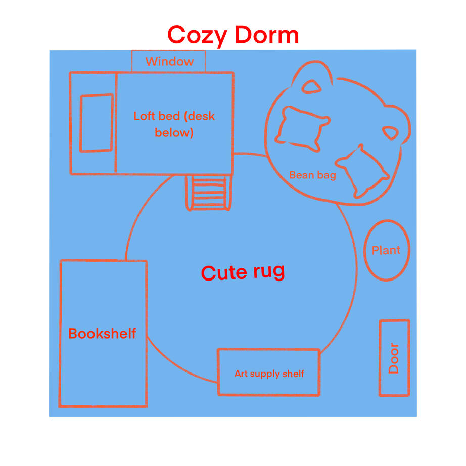 Cozy Dorm room blueprint.