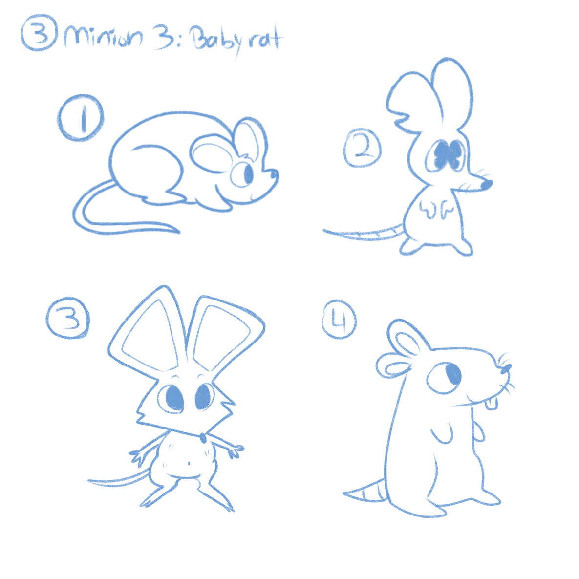 Baby rat concept art. Design #2 becomes the final design for Tiny.